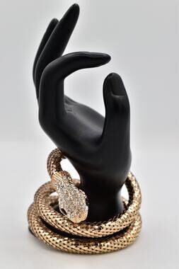 Vintage Gold Rhinestone Crystal Snake Coil Wrap Bracelet Serpent Statement BinD